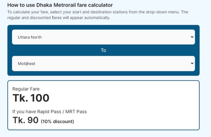 Metrorail Fare Calculator